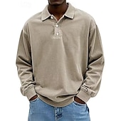 billiga Klassisk pikétröja för män-Herr Skjorta Polokrage Långärmad Ledigt / vardag Mjukt Spänne Enfärgad / vanlig färg Svart Rodnande Rosa Sportkläder Polyester
