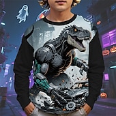billiga Pojkes Halloween kostymer-Halloween Pojkar 3D Tecknat Pumpa Dinosaurie T-shirt Långärmad Vår Höst Mode Grundläggande Barn 4-12 år Rund hals Utomhus Ledigt Dagligen Normal