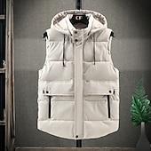levne Pánská péřová vesta-Pánské Puffer Vesta Kamizelka Vesta Dovolená Denní Rande Módní Na běžné nošení Zima Kapsy Polyester Zahřívací Pohodlné Pevná barva Kamuflážní barva Zip Kapuce Běžný Černá Tmavě šedá Béžová Šedá Vesta