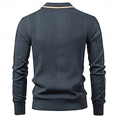 billige Herre Elite Genser og Cardigans-Herre Pullover genser Strikke Vanlige topper Fargeblokk Knapper Helfarge Polokrage Årgang Daglig Skole Hjem Klær Vår Høst Blå Brun S M L