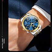 economico Orologi al quarzo-il nuovo orologio da lavoro con bracciale in acciaio inossidabile olevs con calendario luminoso, piccolo orologio al quarzo multifunzionale da 24 ore, tre lancette, orologio da polso sportivo da uomo