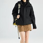 levne aktivní bunda-Dámské Trenčkot Nepromokavé bundy a pláště do deště Voděodolný Větruvzdorné Zip Kapsy Módní Venkovní Bez vzoru Jdeme ven Víkend Zip Standardní Kapuce Běžný Dlouhý rukáv Svrchní oděvy Černá Žlut