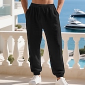 olcso Ünnep-Férfi Vászon nadrág Nadrág Nyári nadrág Strand nadrág Zsinór Zseb Rugalmas derék Sima Mokaszinok Légáteresztő Vakáció Napi Szabadság Hawaii Boho Fekete Fehér