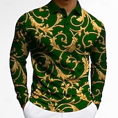 cheap Men's Vintage Polo-Men's Floral Polo Long Sleeve Polo Shirts Lapel Vintage Casual Athleisure Daily Wear 3D Print Buttons Spring Fall Winter Red