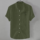 preiswerte Business Casual-Herren Leinenhemd Freizeithemd Baumwoll-Leinen-Hemd Knopfhemd Muster Urlaub Straße Schwarz Weiß Rosa Dunkelmarine Kurzarm Revers Sommer Bekleidung Button-Down