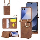 cheap Samsung Cases-Phone Case For Samsung Galaxy Z Flip 7 Z Flip 6 Z Flip 5 Z Flip 4 Back Cover with Lanyard Support Wireless Charging Kickstand Retro TPU PU Leather