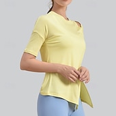 tanie Topy do jogi-Damskie Koszulki do jogi Topy treningowe Półgolf Oddychający Odsłonięte ramiona Krótki rękaw Sport Jednokolorowe Top Dla Siłownia Bieganie Zdatność Odzież sportowa