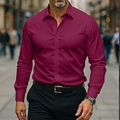abordables chemises sans repassage pour hommes-Homme Chemise Chemise habillée Chemise sans repassage Chemise à Col Chemise Boutonnée Uni Mariage Extérieur Noir Blanche Rose dragée Vin manche longue Col Rabattu Été Printemps Vêtement Tenue