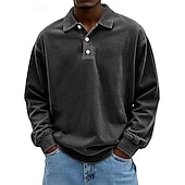 billiga Klassisk pikétröja för män-Herr Skjorta Polokrage Långärmad Ledigt / vardag Mjukt Spänne Enfärgad / vanlig färg Svart Rodnande Rosa Sportkläder Polyester