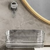 billige Lagring og oppbevaring-Oppbevaringsstativ med sugekopp og dreneringshull, veggmontert organizer for hjemmebad, slitesterk sugekoppholder, stor kapasitet, oppbevaringsstativ for toalettartikler