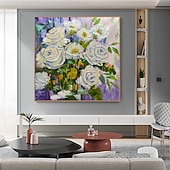 お買い得  花/植物画-ミントゥラ ハンドメイド テクスチャードフラワー 油絵 キャンバス 壁アート デコレーション モダン 抽象画 ロールド フレームレス 未延伸絵画