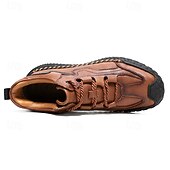 baratos Botas de cano curto-Tênis casual masculino de cano alto em couro sintético marrom com sola de borracha antiderrapante – calçado esportivo confortável com cadarço para caminhadas ao ar livre, viagens e uso diário
