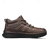 cheap Ankle Boots-Men&#039;s Coffee Brown Leather Sneakers with Contrast Stitching and Cushioned Sole – Comfortable Casual Shoes for Outdoor Adventures and City Fashion