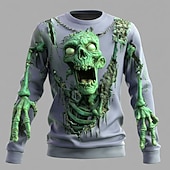 levne Halloween mikiny a svetry-Halloween Pánské 3D Zombie Mikina Punk Večírek Tričkový Dovolená Tmavě zelená Fialová Výstřih ke krku 3D Celý rok Návrhář