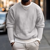 preiswerte T-Shirt mit Waffelstrick-Herren Waffel T-Shirt Pullover Sweatshirt T-Shirt Langarmshirt Langarm Rundhalsausschnitt Herbst Frühling &amp; Herbst Einfach Mode Designer Basic Geschichtet Mode Falscher Zweiteiler Urlaub Straße Lässig