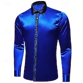 economico Camicie in raso da uomo-Per uomo Camicia Come la seta Camicia in raso Camicia casual Camicia con Bottoni Camicia da Ballo Semplice Formale Matrimonio Blu Manica Lunga Bavero Primavera &amp; Autunno Tutte le stagioni