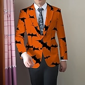 levne Pánské potištěné blejzry-Halloween Pánské Kabát Blejzr Venkovní ulice Festival Běžné Denní Bristké Celý rok 100% polyester Netopýr 3D tisk Knoflíky Pohodlné Jednořadé Blejzr Černá Oranžová Hnědá