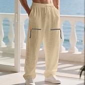 economico Vacanza-Per uomo Pantaloni di Lino Pantaloni Pantaloni Estivi Pantaloni da Spiaggia Coulisse Tasca Elastico in vita Semplice Comodità Traspirante Vacanza Quotidiano Ferie Hawaiano Boho Cachi chiaro Nero