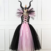 levne Dívčí halloweenské kostýmy-dětské dívčí cosplay šaty, cosplay šaty na zakázku, párty šaty s dlouhým rukávem, jednobarevné, párty na vystoupení, halloweenské párty, síťované, gotické, halloweenské, maxi šaty na zakázku, swingové