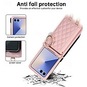baratos Capa Samsung-telefone Capinha Para Samsung Galaxy Z Flip 7 Z Virar 6 Z Flip 5 Z Flip 4 Capa traseira com cordão Pata de Apoio Slot para cartão Retro TPU Couro PU