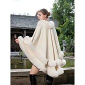 billige Pelssjal-Pelssjal Plus Size Curve Hold Varm Ermeløs Flaggermusermer Polyester Bryllup Wrap Med Ren Farge Til Spesiell Leilighet Høst vinter