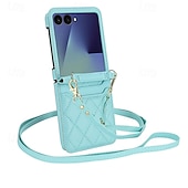 economico Cover Samsung-telefono Custodia Per Samsung Galaxy Z Flip 7 Z Flip 6 Z Flip 5 Z Flip 4 Copertura Posteriore con Cordino Slot per Carte Resistente agli urti Retrò TPU Pelle PU