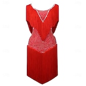 cheap Competition Dress-Latin Dance Dress Rhinestone Tassel Women's Performance Training Sleeveless Salsa Rumba Dancewear Costumes