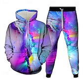 olcso Férfi 3D pulóver szett-Férfi fröccs 2db 3D pulóver készletek Tracksuit Kapucnis pulóver Hosszú ujj Hosszú nadrág Kapucni Alkalmi Napi Modern Sportruházat 3D nyomtatás Tavasz Ősz Tél Szivárvány