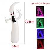 olcso Halloween szabadtéren-1 db 2,96 m / 9,71 láb halloweeni szellem rgb led lámpával pvc felfújható levegő modell aaa elemes távirányítóval kültéri udvari gyep kerti parti halloween fesztivál hangulat dekorációs világítás