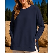 billiga Huvtröja &amp; Sweatshirt-Dam Tröja med pullover Casual Toppar Dragkedja Långärmad Överdelar Fritids- Höst Solid färg Andningsfunktion Träna Utomhus Träning Sportkläder Sportkläder Svart Vit Vinröd