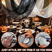 abordables Décoration extérieure-Lot de 6 gazes d'Halloween, tissu effrayant, 30 × 72 pouces, tissu effrayant pour Halloween, fournitures de maison hantée, fête en extérieur, intérieur (4 noires + 2 blanches)