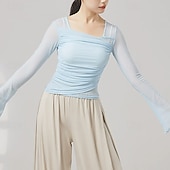 cheap Practice Wear-Activewear Top Pure Color Splicing Tulle Women&#039;s Performance Training Long Sleeve High Polyester