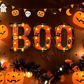 billige Dekorative lys-Halloween-dekorasjoner innendørs - 3 LED-telt med lysende bokstaver, svart boo-skilt, halloween-bokstavlys til hjemmet, innendørs kjøkken, peis, festbord, dekorutstyr