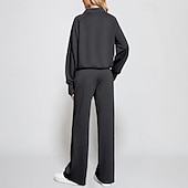 رخيصةأون بدلات رياضية-نسائي بدلة رياضية بنطلونات بنطلون واسع الساق دانتيل جيب لون سادة أطقم ملابس رياضية الخريف أسود أبيض الصالة الرياضية رياضات ركض ضد الهواء كم طويل رياضة ألبسة رياضية قابل للبسط عادي