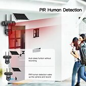 お買い得  屋内IPネットワークカメラ-ソーラーカメラ 屋外 ワイヤレス Wi-Fi 3レンズ ソーラーセキュリティカメラ 360度パノラマ &amp;チルト、死角なし、スマートAI、人間検知、追跡、カラーナイトビジョン、双方向通話、サイレンアラーム、携帯電話不要