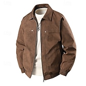 billiga Avslappnade jackor-Herr Jacka Vardaglig jacka Utomhus Semester Varm Dragkedja Ficka Höst Vinter Slät Mode Streetwear Kinakrage Normal Svart Rosa Beige Kaffe Jacka