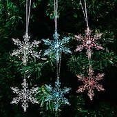 billige Ornamenter-6 stk. krystall snøfnuggpynt i julekrystall, hengende snøfnuggpynt i akryl, rosa istapp-snøfnuggpynt i 3 farger til juletrefest, hjemmedekorasjon