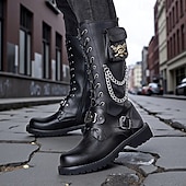 economico Stivali da motociclista-stivali da combattimento neri da uomo - stile motociclista con lacci punk gotico, catene e fibbie, calzature urbane streetwear per outfit da città