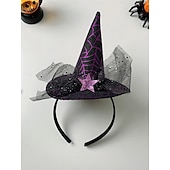 levne Halloweenské doplňky-Dámská halloweenská čelenka s čarodějnickým kloboukem - fialový pavouk a duch, dekorační kostýmní doplněk na párty, cosplay a převlékání