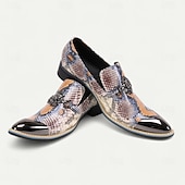 baratos Mocassins de couro premium-Sapatos sociais masculinos de pele de cobra multicolorida com bico fino – slip-ons de couro de vaca exótico com biqueira de metal para shows, festas temáticas e eventos de moda