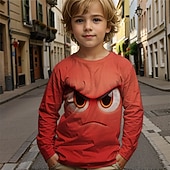 billiga Pojkens 3D-djur-Pojkar tecknat roligt leende ansikte t-shirt långärmad 3D-tryck höst vintermode grundläggande barn 4-12 år rund hals utomhus casual daglig normal passform