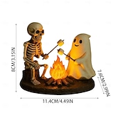 お買い得  ハロウィンの吊るし飾りとテーブルトップ装飾-スケルトンとゴーストの焚き火ナイトランプ、ハロウィンのかわいいゴースト、キャンプファイヤー、マシュマロを焼く、ちらつくナイトライト、不気味なゴーストランプ、寝室、テーブル、ホームデコレーション用