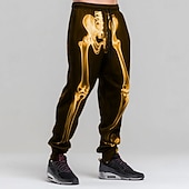 baratos Calças de Halloween-Halloween Homens Esqueleto Trajes da Noite das Bruxas Calças Esportivas Corredor Calças Cintura Média Cintura elástica com cordão Estilo gótico escuro Feriado Streetwear Calça de moletom esportiva