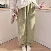 cheap Straight-Leg Pants-Women&#039;s Fleece Pants Slacks Straight Chino Plus velvet Full Length Natural Plain Elastic Waist Comfortable Home Casual Daily Dark Brown Pink Brown Green Winter Regular Fit