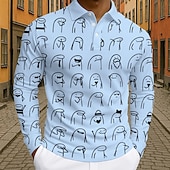 halpa Miesten printtipoolopaita-Miesten Piirretty Polo Pitkähihainen Poolopaidat Kauluskäänne Vapaa-aika Urheilu- ja treenivaatteet Arki-asut 3D-tulostus Napit Kevät Syksy Talvi Musta Valkoinen Vaalean vihreä