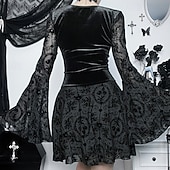 Недорогие Платья-Готика Мини Платья Летучая мышь ведьма Кружева Бархат Корсет Цветочный принт Маскарадный костюм Жен. фантазия Хэллоуин Карнавал Выступление Для вечеринок Взрослые Платье