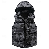 levne Pánská péřová vesta-Pánské Puffer Vesta Kamizelka Vesta Dovolená Denní Rande Módní Na běžné nošení Zima Kapsy Polyester Zahřívací Pohodlné Pevná barva Kamuflážní barva Zip Kapuce Běžný Černá Tmavě šedá Béžová Šedá Vesta