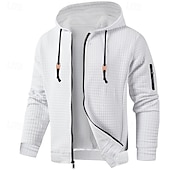 economico felpe con cappuccio da uomo di base-Per uomo Felpa con cappuccio Felpa con cappuccio a zip intera Felpa con cappuccio a nido d&#039;ape Rosso bordeaux Nero Bianco Verde militare Blu marino Con Cappuccio Semplice Cerniera Sport &amp; Outdoor