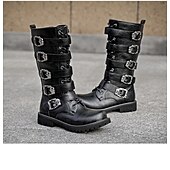 baratos Botas de combate-Botas masculinas de cano alto com tiras de fivelas múltiplas e design de cadarço - calçado de combate estilo punk gótico para uso casual urbano e moda de rua