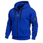 billiga Taktisk huvtröja-Herr Huvtröja Huvtröja med dragkedja Huvtröja i fleece Taktisk hoodie Svart Marinblå Kaki Ljusgrå Mörkgrå Huva Slät Dragkedja Ficka Ledigt Dagligen Sport &amp; Utomhus Polyester Streetwear Häftig